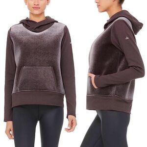 ALO Yoga Luxe Long Sleeve Block Party Hoodie – Soft Velour XS Raisin Purple